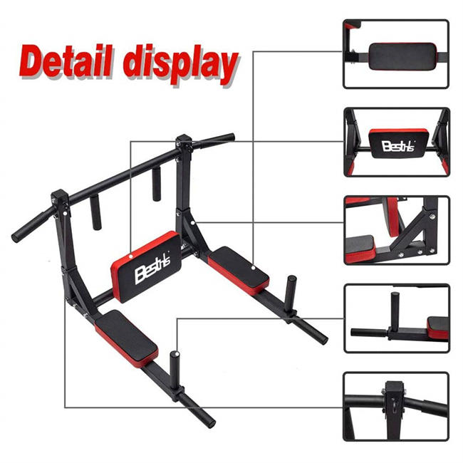 Pull Up Bar Wall Mounted Chin Up Bar Wall Mount Multifunctional Dip Station for Indoor Home Gym Workout,Power Tower Set Training Equipment Fitness Dip Stand Supports to 440 Lbs